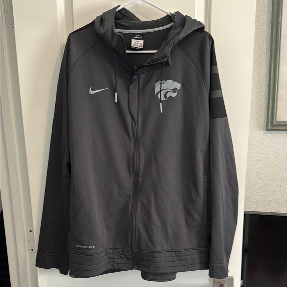 Nike Gray Kansas State Jacket with Hood and Full-Length Zipper